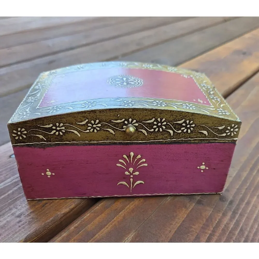 World Market Micheala Dome Jewelry Box Hand Painted India Boho Folk Art
